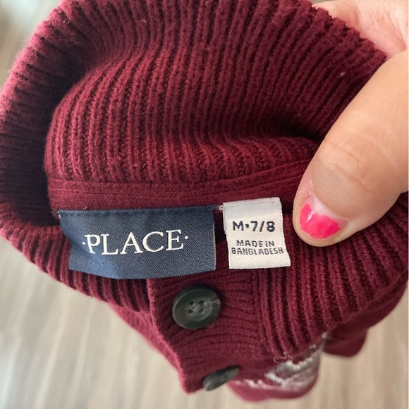 Place Burgundy and White Sweater with Nordic Pattern size M 7/8 Boys - Picture 5 of 5